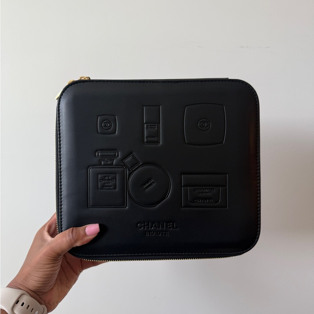 CHANEL Black Embossed Beauty Pouch